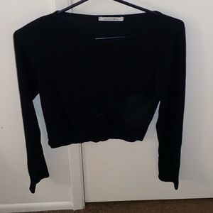 black long sleeve crop top from better be w a tie in the middle